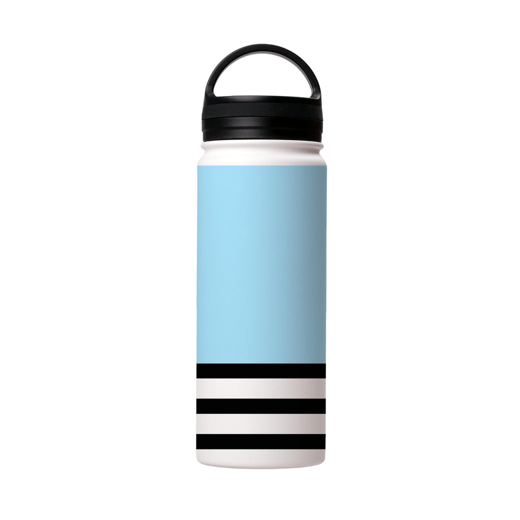 Water Bottles-Blue And Stripes Insulated Stainless Steel Water Bottle-18oz (530ml)-handle cap-Insulated Steel Water Bottle Our insulated stainless steel bottle comes in 3 sizes- Small 12oz (350ml), Medium 18oz (530ml) and Large 32oz (945ml) . It comes with a leak proof cap Keeps water cool for 24 hours Also keeps things warm for up to 12 hours Choice of 3 lids ( Sport Cap, Handle Cap, Flip Cap ) for easy carrying Dishwasher Friendly Lightweight, durable and easy to carry Reusable, so it's safe f