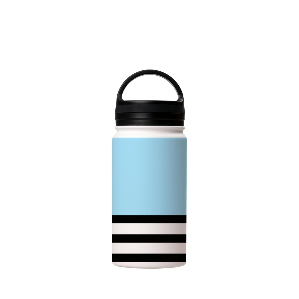 Water Bottles-Blue And Stripes Insulated Stainless Steel Water Bottle-12oz (350ml)-handle cap-Insulated Steel Water Bottle Our insulated stainless steel bottle comes in 3 sizes- Small 12oz (350ml), Medium 18oz (530ml) and Large 32oz (945ml) . It comes with a leak proof cap Keeps water cool for 24 hours Also keeps things warm for up to 12 hours Choice of 3 lids ( Sport Cap, Handle Cap, Flip Cap ) for easy carrying Dishwasher Friendly Lightweight, durable and easy to carry Reusable, so it's safe f