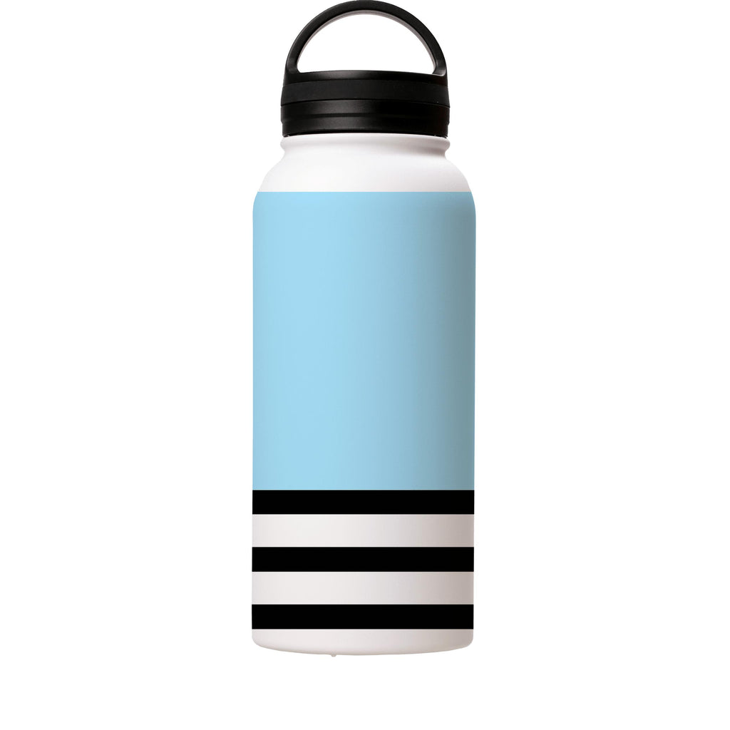 Water Bottles-Blue And Stripes Insulated Stainless Steel Water Bottle-32oz (945ml)-handle cap-Insulated Steel Water Bottle Our insulated stainless steel bottle comes in 3 sizes- Small 12oz (350ml), Medium 18oz (530ml) and Large 32oz (945ml) . It comes with a leak proof cap Keeps water cool for 24 hours Also keeps things warm for up to 12 hours Choice of 3 lids ( Sport Cap, Handle Cap, Flip Cap ) for easy carrying Dishwasher Friendly Lightweight, durable and easy to carry Reusable, so it's safe f