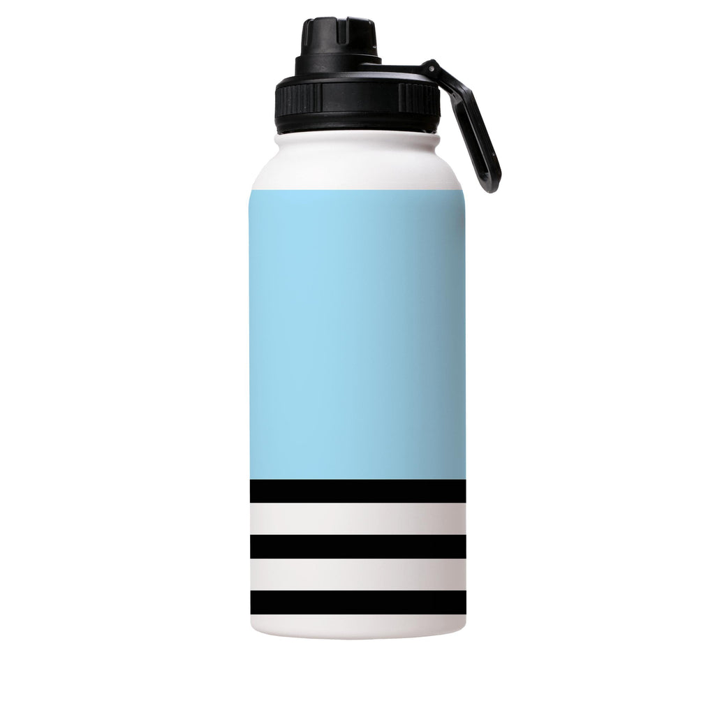 Water Bottles-Blue And Stripes Insulated Stainless Steel Water Bottle-32oz (945ml)-Sport cap-Insulated Steel Water Bottle Our insulated stainless steel bottle comes in 3 sizes- Small 12oz (350ml), Medium 18oz (530ml) and Large 32oz (945ml) . It comes with a leak proof cap Keeps water cool for 24 hours Also keeps things warm for up to 12 hours Choice of 3 lids ( Sport Cap, Handle Cap, Flip Cap ) for easy carrying Dishwasher Friendly Lightweight, durable and easy to carry Reusable, so it's safe fo