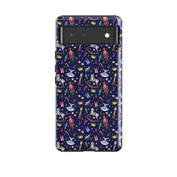 Google phone case-Blue Nutcracker By Catherine Rowe-Product Details Raised bevel to protect screen from scratches. Impact resistant polycarbonate shell and shock absorbing inner TPU liner. Secure fit with design wrapping around side of the case and full access to ports. Compatible with Qi-standard wireless charging. Thickness 1/8 inch (3mm), weight 30g. Compatibility See drop down menu for options, please select the right case as we print to order.-Stringberry
