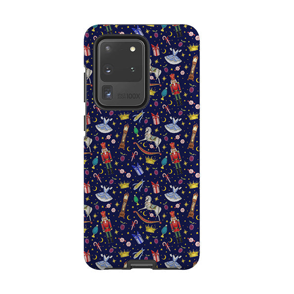 Samsung phone case-Blue Nutcracker By Catherine Rowe-Product Details Raised bevel to protect screen from scratches. Impact resistant polycarbonate shell and shock absorbing inner TPU liner. Secure fit with design wrapping around side of the case and full access to ports. Compatible with Qi-standard wireless charging. Thickness 1/8 inch (3mm), weight 30g. Compatibility See drop down menu for options, please select the right case as we print to order.-Stringberry