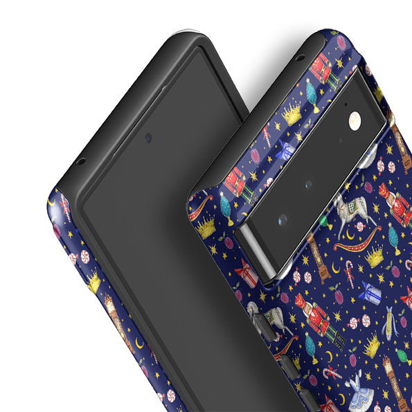 Google phone case-Blue Nutcracker By Catherine Rowe-Product Details Raised bevel to protect screen from scratches. Impact resistant polycarbonate shell and shock absorbing inner TPU liner. Secure fit with design wrapping around side of the case and full access to ports. Compatible with Qi-standard wireless charging. Thickness 1/8 inch (3mm), weight 30g. Compatibility See drop down menu for options, please select the right case as we print to order.-Stringberry