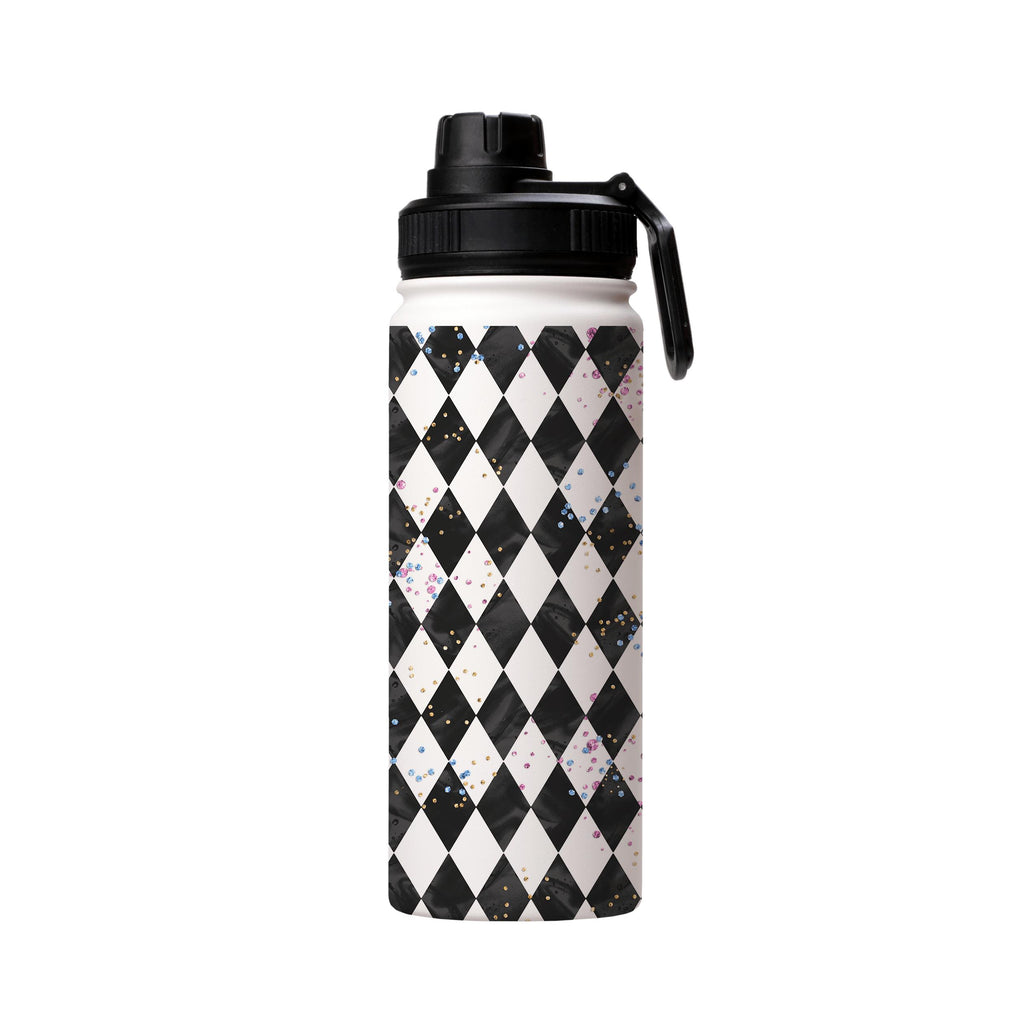 Water Bottles-Chequers Insulated Stainless Steel Water Bottle-18oz (530ml)-Sport cap-Insulated Steel Water Bottle Our insulated stainless steel bottle comes in 3 sizes- Small 12oz (350ml), Medium 18oz (530ml) and Large 32oz (945ml) . It comes with a leak proof cap Keeps water cool for 24 hours Also keeps things warm for up to 12 hours Choice of 3 lids ( Sport Cap, Handle Cap, Flip Cap ) for easy carrying Dishwasher Friendly Lightweight, durable and easy to carry Reusable, so it's safe for the pl