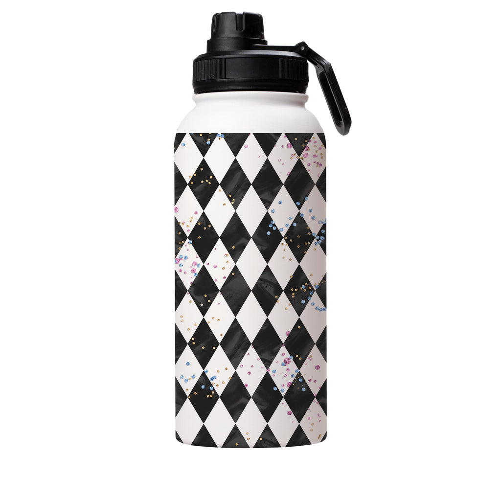 Water Bottles-Chequers Insulated Stainless Steel Water Bottle-32oz (945ml)-Sport cap-Insulated Steel Water Bottle Our insulated stainless steel bottle comes in 3 sizes- Small 12oz (350ml), Medium 18oz (530ml) and Large 32oz (945ml) . It comes with a leak proof cap Keeps water cool for 24 hours Also keeps things warm for up to 12 hours Choice of 3 lids ( Sport Cap, Handle Cap, Flip Cap ) for easy carrying Dishwasher Friendly Lightweight, durable and easy to carry Reusable, so it's safe for the pl
