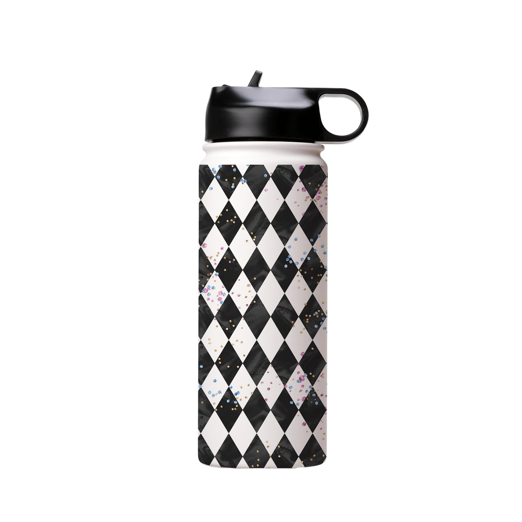 Water Bottles-Chequers Insulated Stainless Steel Water Bottle-18oz (530ml)-Flip cap-Insulated Steel Water Bottle Our insulated stainless steel bottle comes in 3 sizes- Small 12oz (350ml), Medium 18oz (530ml) and Large 32oz (945ml) . It comes with a leak proof cap Keeps water cool for 24 hours Also keeps things warm for up to 12 hours Choice of 3 lids ( Sport Cap, Handle Cap, Flip Cap ) for easy carrying Dishwasher Friendly Lightweight, durable and easy to carry Reusable, so it's safe for the pla