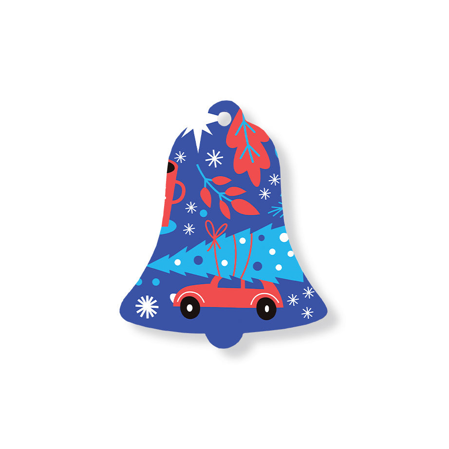 Christmas Decorations DRIVING HOME- Wooden Xmas Bell And Fridge Magnet
