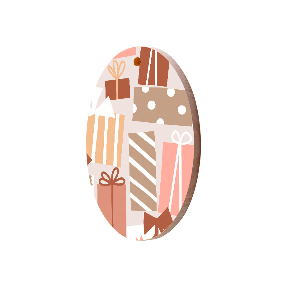 Christmas Decorations PRESENTS GALORE- Wooden Xmas Oval Decoration and Fridge Magnet