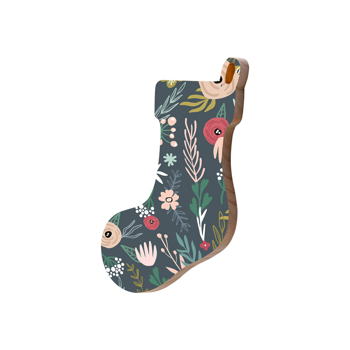 Christmas Decorations WINTER SCANDI FLORAL- Wooden Xmas Stocking And Fridge Magnet