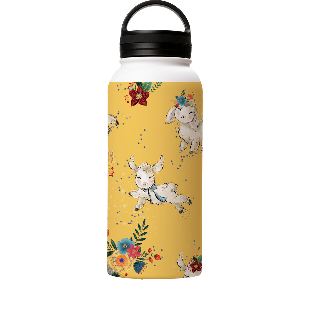 Water Bottles-Cute Yellow Insulated Stainless Steel Water Bottle-32oz (945ml)-handle cap-Insulated Steel Water Bottle Our insulated stainless steel bottle comes in 3 sizes- Small 12oz (350ml), Medium 18oz (530ml) and Large 32oz (945ml) . It comes with a leak proof cap Keeps water cool for 24 hours Also keeps things warm for up to 12 hours Choice of 3 lids ( Sport Cap, Handle Cap, Flip Cap ) for easy carrying Dishwasher Friendly Lightweight, durable and easy to carry Reusable, so it's safe for th