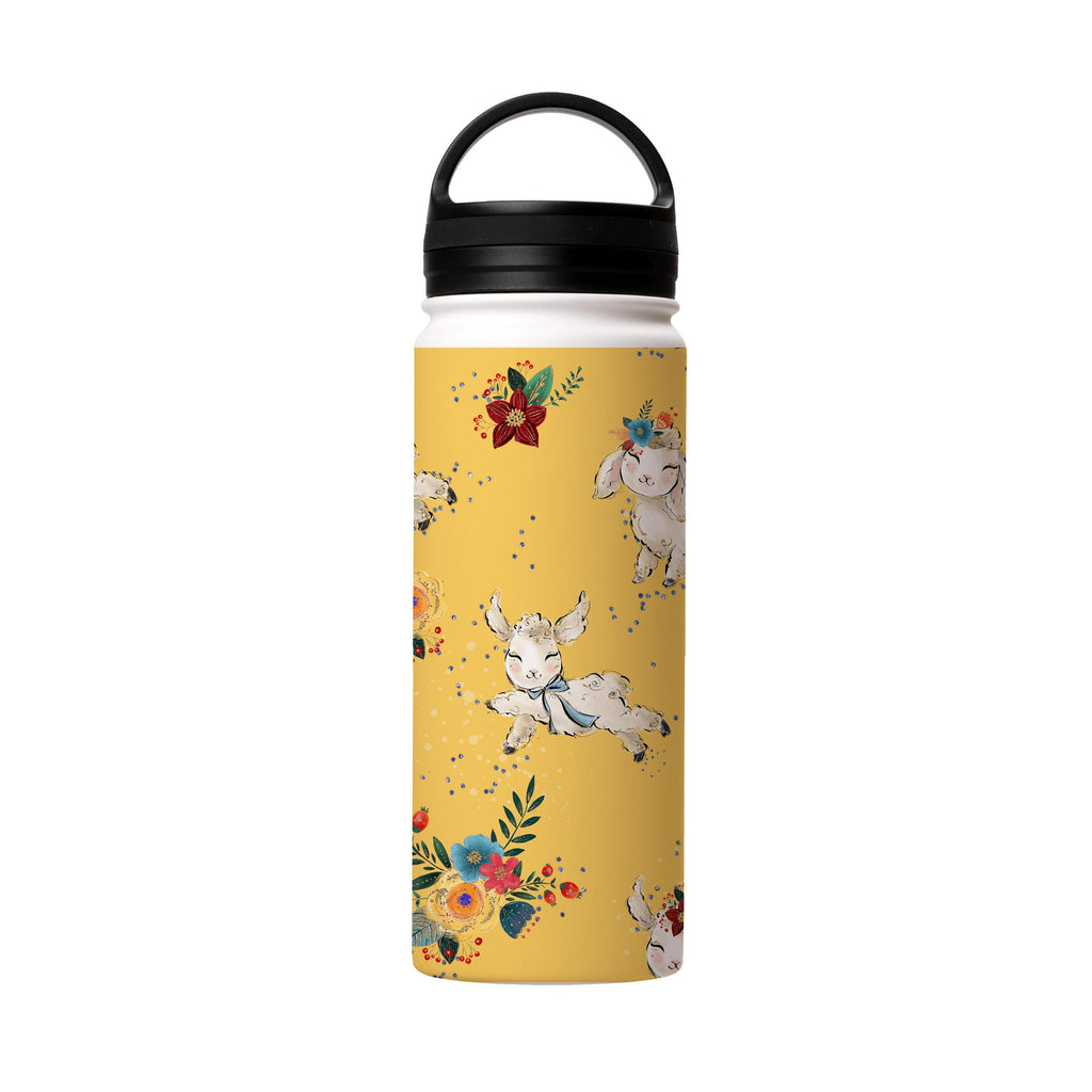 Water Bottles-Cute Yellow Insulated Stainless Steel Water Bottle-18oz (530ml)-handle cap-Insulated Steel Water Bottle Our insulated stainless steel bottle comes in 3 sizes- Small 12oz (350ml), Medium 18oz (530ml) and Large 32oz (945ml) . It comes with a leak proof cap Keeps water cool for 24 hours Also keeps things warm for up to 12 hours Choice of 3 lids ( Sport Cap, Handle Cap, Flip Cap ) for easy carrying Dishwasher Friendly Lightweight, durable and easy to carry Reusable, so it's safe for th