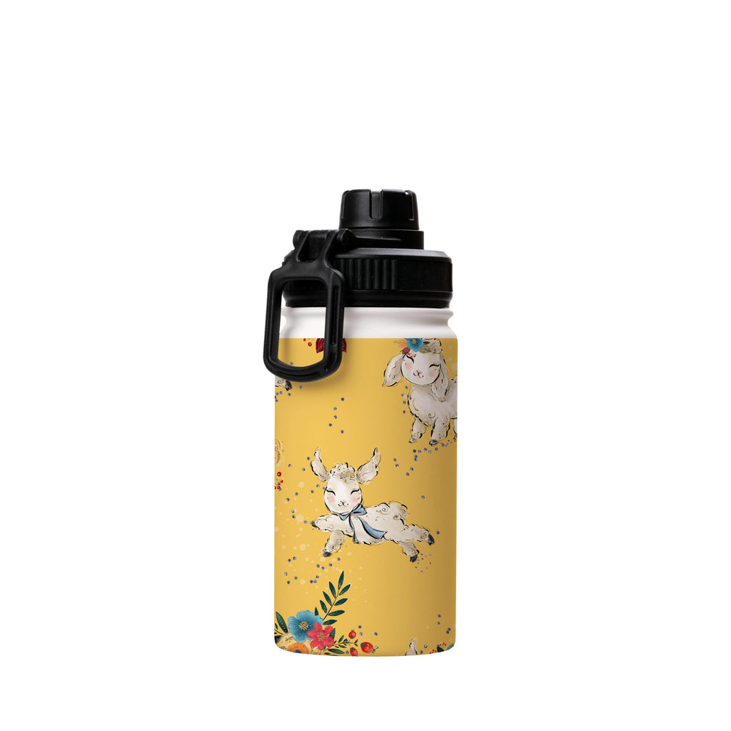 Water Bottles-Cute Yellow Insulated Stainless Steel Water Bottle-12oz (350ml)-Sport cap-Insulated Steel Water Bottle Our insulated stainless steel bottle comes in 3 sizes- Small 12oz (350ml), Medium 18oz (530ml) and Large 32oz (945ml) . It comes with a leak proof cap Keeps water cool for 24 hours Also keeps things warm for up to 12 hours Choice of 3 lids ( Sport Cap, Handle Cap, Flip Cap ) for easy carrying Dishwasher Friendly Lightweight, durable and easy to carry Reusable, so it's safe for the