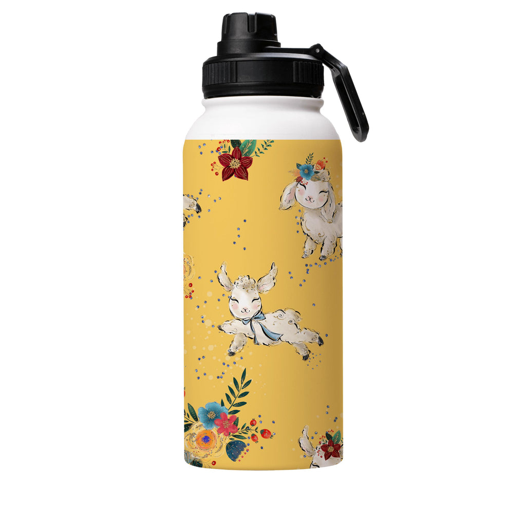 Water Bottles-Cute Yellow Insulated Stainless Steel Water Bottle-32oz (945ml)-Sport cap-Insulated Steel Water Bottle Our insulated stainless steel bottle comes in 3 sizes- Small 12oz (350ml), Medium 18oz (530ml) and Large 32oz (945ml) . It comes with a leak proof cap Keeps water cool for 24 hours Also keeps things warm for up to 12 hours Choice of 3 lids ( Sport Cap, Handle Cap, Flip Cap ) for easy carrying Dishwasher Friendly Lightweight, durable and easy to carry Reusable, so it's safe for the