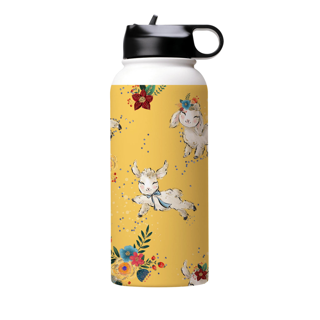 Water Bottles-Cute Yellow Insulated Stainless Steel Water Bottle-32oz (945ml)-Flip cap-Insulated Steel Water Bottle Our insulated stainless steel bottle comes in 3 sizes- Small 12oz (350ml), Medium 18oz (530ml) and Large 32oz (945ml) . It comes with a leak proof cap Keeps water cool for 24 hours Also keeps things warm for up to 12 hours Choice of 3 lids ( Sport Cap, Handle Cap, Flip Cap ) for easy carrying Dishwasher Friendly Lightweight, durable and easy to carry Reusable, so it's safe for the 
