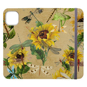 Étui portefeuille pour téléphone - Libellules et Tournesol - Étui portefeuille en cuir végétalien. Cuir végétalien. 3 emplacements pour cartes. Extérieur entièrement imprimé. Compatibilité : consultez le menu déroulant pour les options, veuillez sélectionner le bon étui car nous imprimons sur commande. - Stringberry