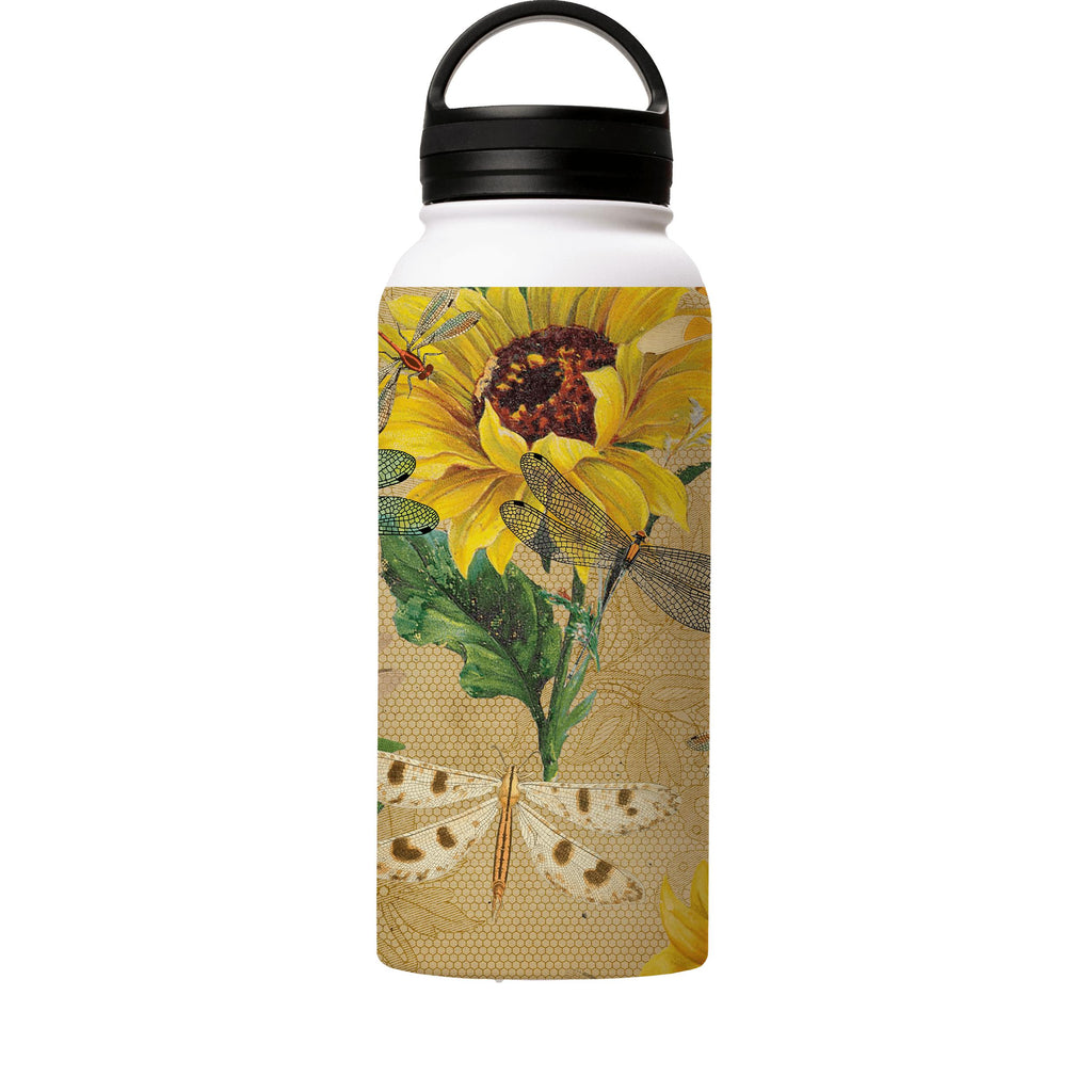 Water Bottles-Dragons And Sunflowers Insulated Stainless Steel Water Bottle-32oz (945ml)-handle cap-Insulated Steel Water Bottle Our insulated stainless steel bottle comes in 3 sizes- Small 12oz (350ml), Medium 18oz (530ml) and Large 32oz (945ml) . It comes with a leak proof cap Keeps water cool for 24 hours Also keeps things warm for up to 12 hours Choice of 3 lids ( Sport Cap, Handle Cap, Flip Cap ) for easy carrying Dishwasher Friendly Lightweight, durable and easy to carry Reusable, so it's 