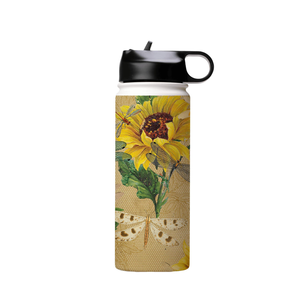 Water Bottles-Dragons And Sunflowers Insulated Stainless Steel Water Bottle-18oz (530ml)-Flip cap-Insulated Steel Water Bottle Our insulated stainless steel bottle comes in 3 sizes- Small 12oz (350ml), Medium 18oz (530ml) and Large 32oz (945ml) . It comes with a leak proof cap Keeps water cool for 24 hours Also keeps things warm for up to 12 hours Choice of 3 lids ( Sport Cap, Handle Cap, Flip Cap ) for easy carrying Dishwasher Friendly Lightweight, durable and easy to carry Reusable, so it's sa