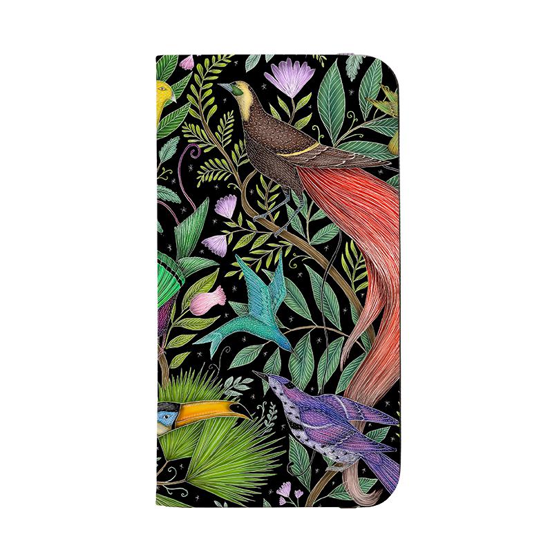 Handyhülle mit Brieftaschenfach – Exotische Vögel von Catherine Rowe – Vegane Brieftaschenhülle aus Lederersatz. 3 Kartenfächer, vollständig bedruckte Außenseite. Kompatibilität: Siehe Dropdown-Menü für Optionen – bitte wählen Sie die passende Hülle, da wir nach Bestellung drucken. – Stringberry