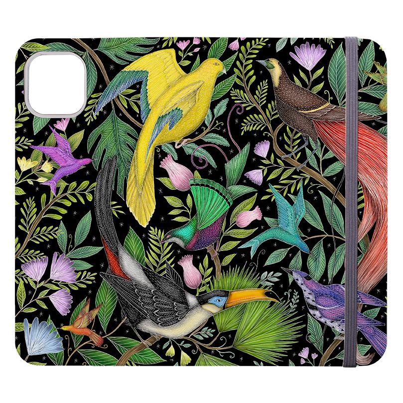 Handyhülle mit Brieftaschenfach – Exotische Vögel von Catherine Rowe – Vegane Brieftaschenhülle aus Lederersatz. 3 Kartenfächer, vollständig bedruckte Außenseite. Kompatibilität: Siehe Dropdown-Menü für Optionen – bitte wählen Sie die passende Hülle, da wir nach Bestellung drucken. – Stringberry