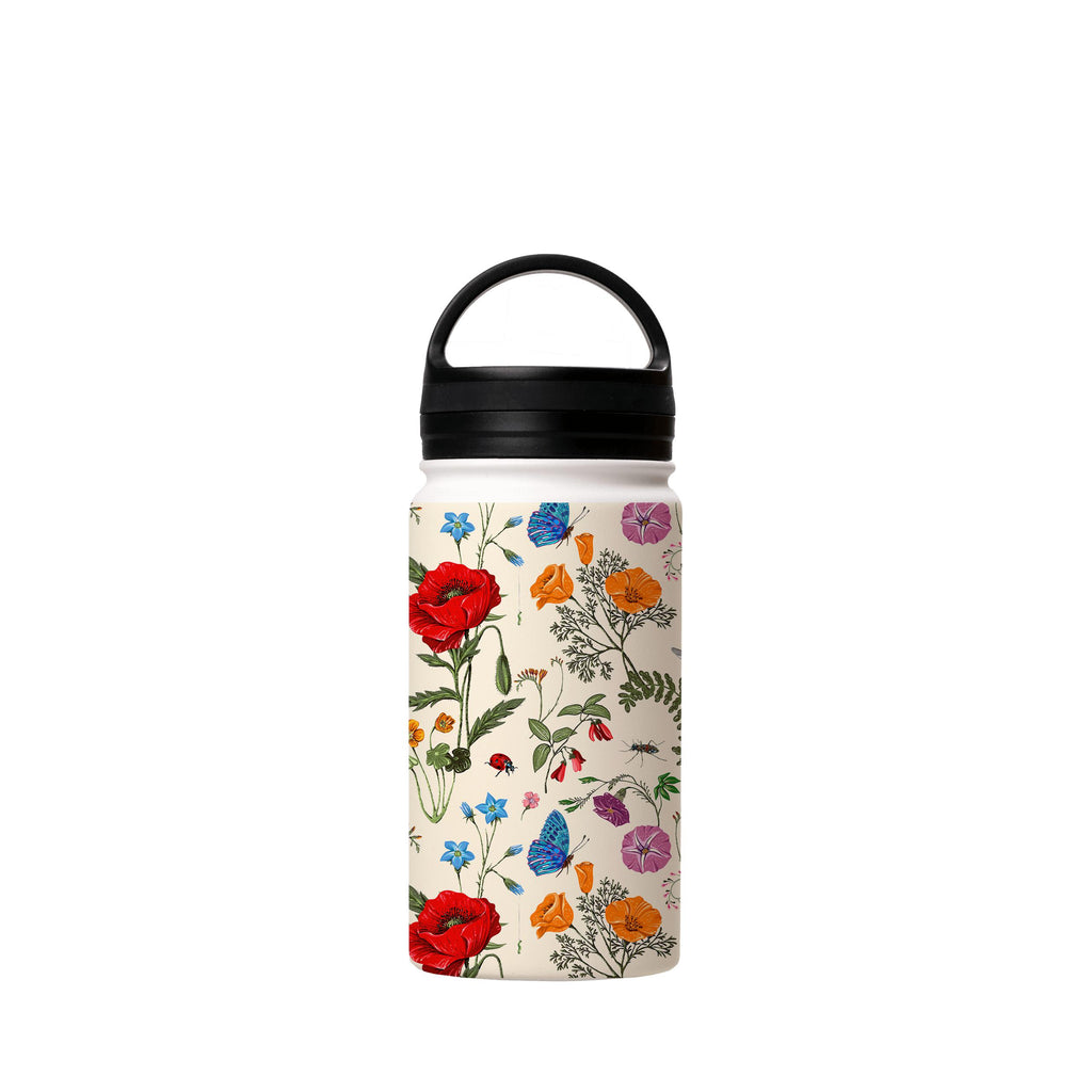 Water Bottles-Garden Delight Insulated Stainless Steel Water Bottle-12oz (350ml)-handle cap-Insulated Steel Water Bottle Our insulated stainless steel bottle comes in 3 sizes- Small 12oz (350ml), Medium 18oz (530ml) and Large 32oz (945ml) . It comes with a leak proof cap Keeps water cool for 24 hours Also keeps things warm for up to 12 hours Choice of 3 lids ( Sport Cap, Handle Cap, Flip Cap ) for easy carrying Dishwasher Friendly Lightweight, durable and easy to carry Reusable, so it's safe for