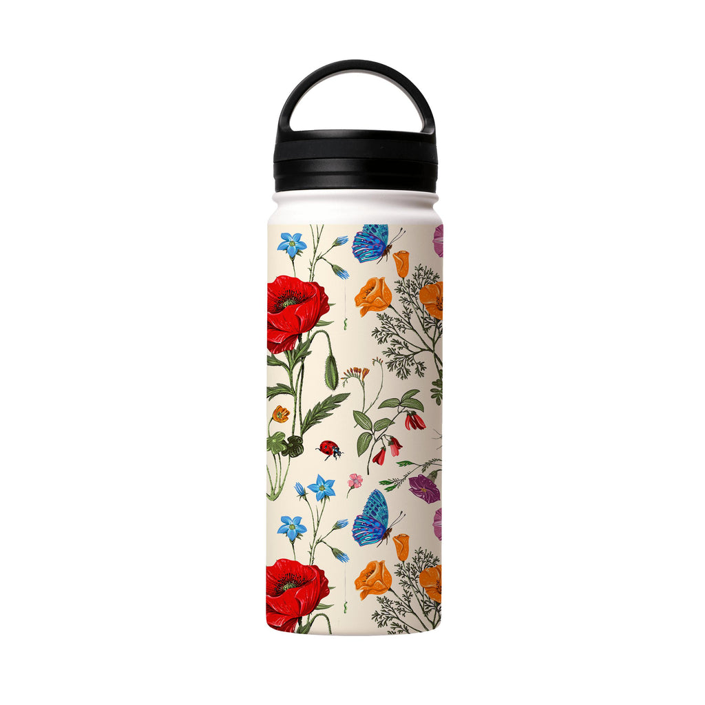 Water Bottles-Garden Delight Insulated Stainless Steel Water Bottle-18oz (530ml)-handle cap-Insulated Steel Water Bottle Our insulated stainless steel bottle comes in 3 sizes- Small 12oz (350ml), Medium 18oz (530ml) and Large 32oz (945ml) . It comes with a leak proof cap Keeps water cool for 24 hours Also keeps things warm for up to 12 hours Choice of 3 lids ( Sport Cap, Handle Cap, Flip Cap ) for easy carrying Dishwasher Friendly Lightweight, durable and easy to carry Reusable, so it's safe for