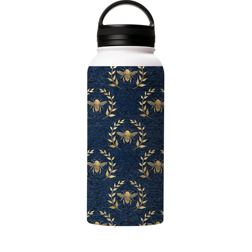 Water Bottles-Golden Bees Blue Insulated Stainless Steel Water Bottle-32oz (945ml)-handle cap-Insulated Steel Water Bottle Our insulated stainless steel bottle comes in 3 sizes- Small 12oz (350ml), Medium 18oz (530ml) and Large 32oz (945ml) . It comes with a leak proof cap Keeps water cool for 24 hours Also keeps things warm for up to 12 hours Choice of 3 lids ( Sport Cap, Handle Cap, Flip Cap ) for easy carrying Dishwasher Friendly Lightweight, durable and easy to carry Reusable, so it's safe f