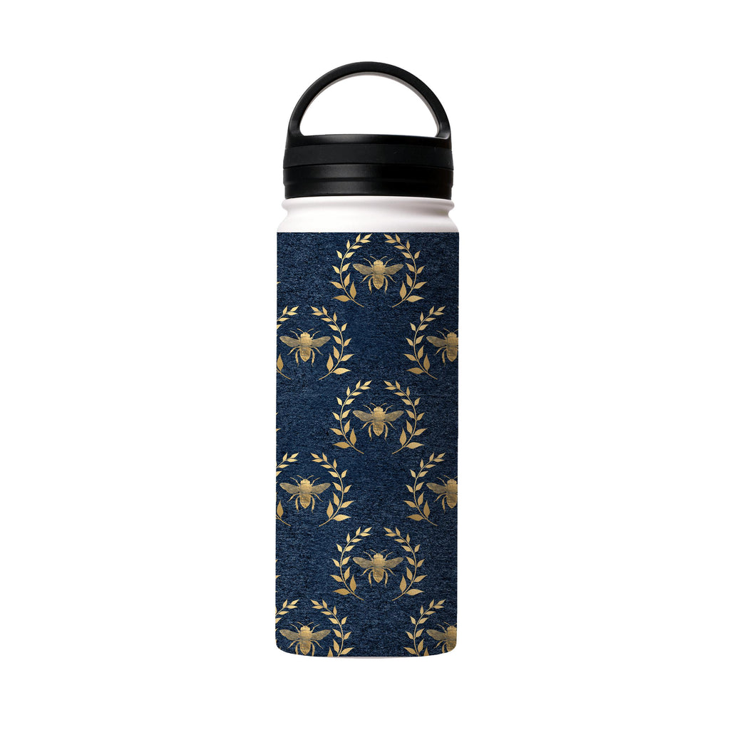 Water Bottles-Golden Bees Blue Insulated Stainless Steel Water Bottle-18oz (530ml)-handle cap-Insulated Steel Water Bottle Our insulated stainless steel bottle comes in 3 sizes- Small 12oz (350ml), Medium 18oz (530ml) and Large 32oz (945ml) . It comes with a leak proof cap Keeps water cool for 24 hours Also keeps things warm for up to 12 hours Choice of 3 lids ( Sport Cap, Handle Cap, Flip Cap ) for easy carrying Dishwasher Friendly Lightweight, durable and easy to carry Reusable, so it's safe f