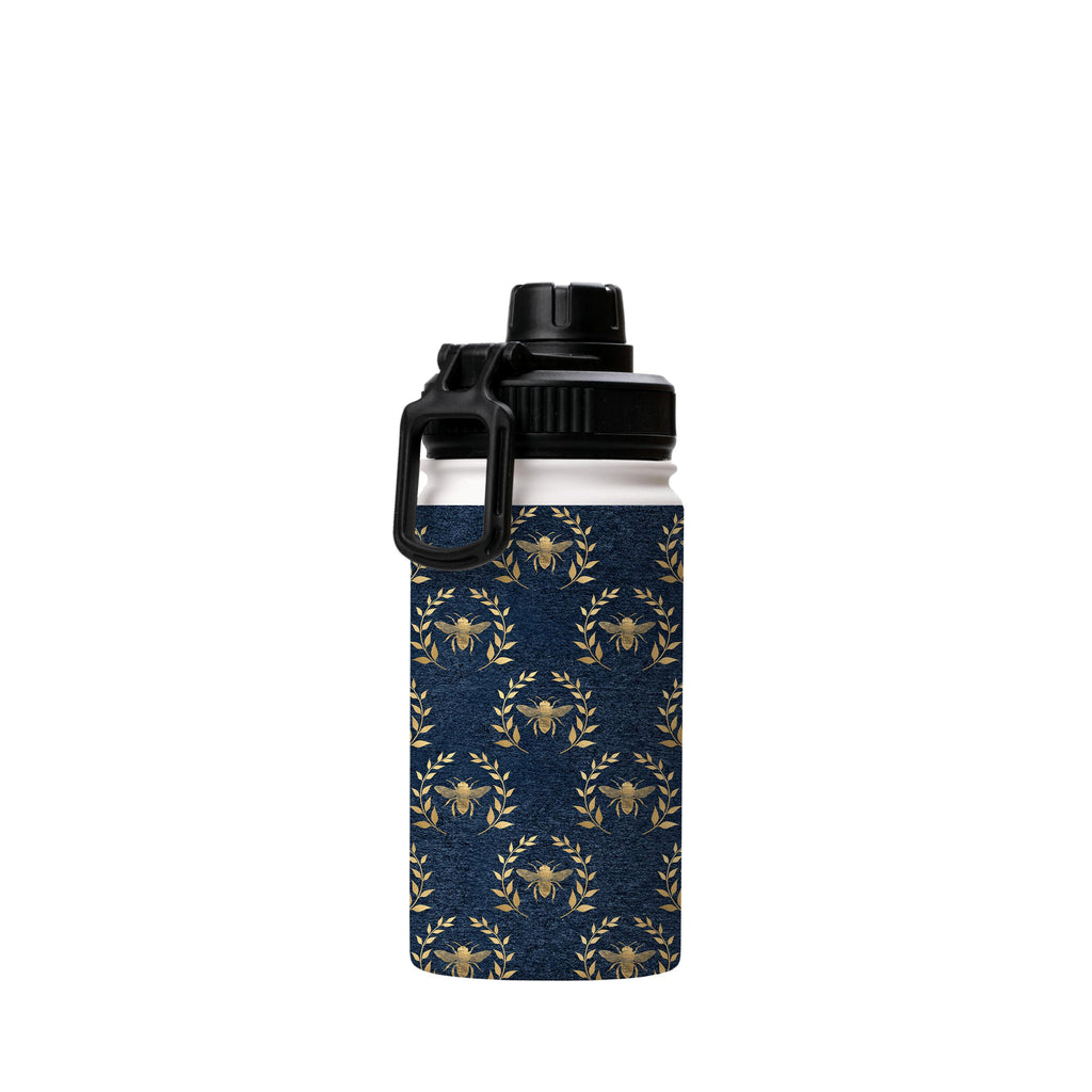 Water Bottles-Golden Bees Blue Insulated Stainless Steel Water Bottle-12oz (350ml)-Sport cap-Insulated Steel Water Bottle Our insulated stainless steel bottle comes in 3 sizes- Small 12oz (350ml), Medium 18oz (530ml) and Large 32oz (945ml) . It comes with a leak proof cap Keeps water cool for 24 hours Also keeps things warm for up to 12 hours Choice of 3 lids ( Sport Cap, Handle Cap, Flip Cap ) for easy carrying Dishwasher Friendly Lightweight, durable and easy to carry Reusable, so it's safe fo