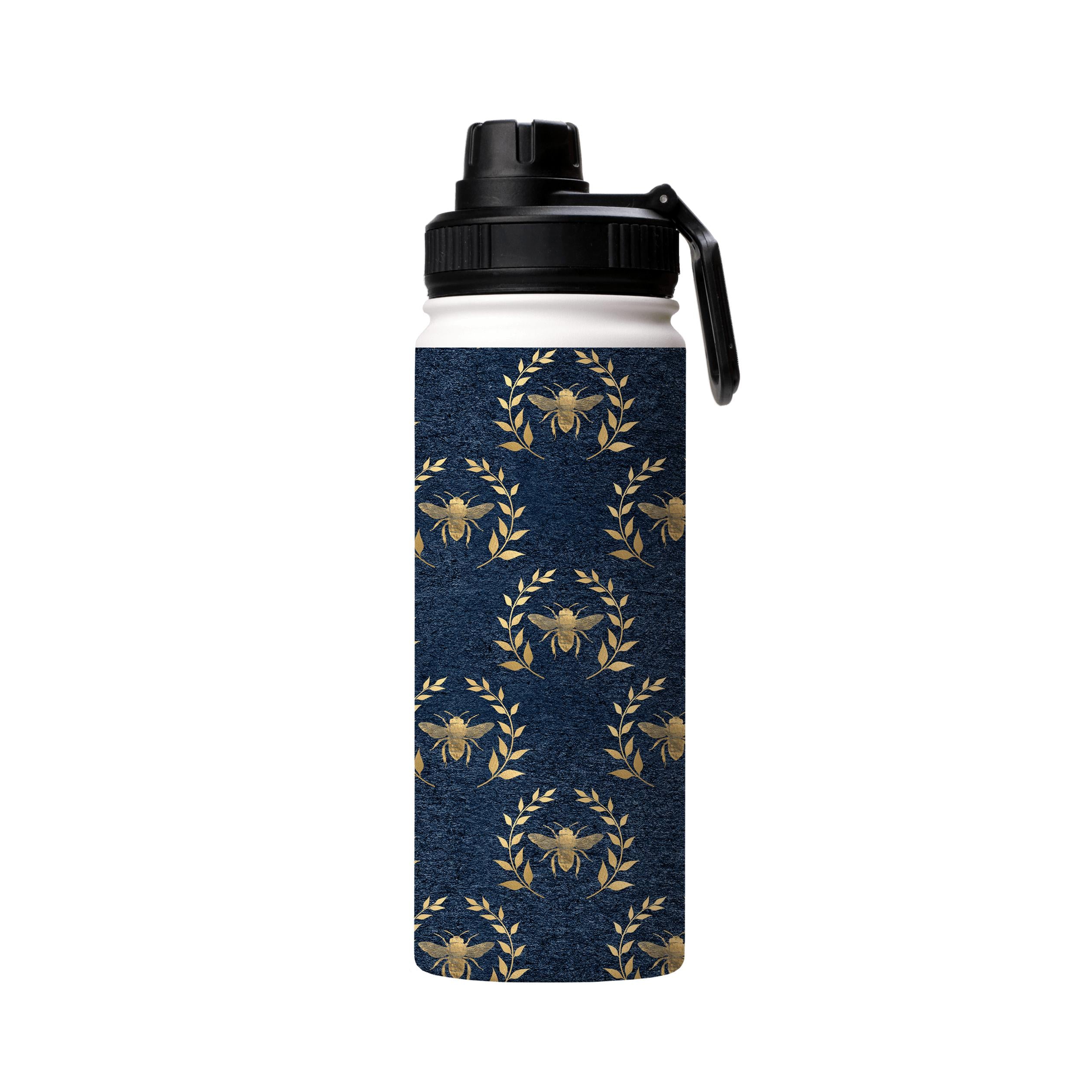 Water Bottles-Golden Bees Blue Insulated Stainless Steel Water Bottle-18oz (530ml)-Sport cap-Insulated Steel Water Bottle Our insulated stainless steel bottle comes in 3 sizes- Small 12oz (350ml), Medium 18oz (530ml) and Large 32oz (945ml) . It comes with a leak proof cap Keeps water cool for 24 hours Also keeps things warm for up to 12 hours Choice of 3 lids ( Sport Cap, Handle Cap, Flip Cap ) for easy carrying Dishwasher Friendly Lightweight, durable and easy to carry Reusable, so it's safe fo