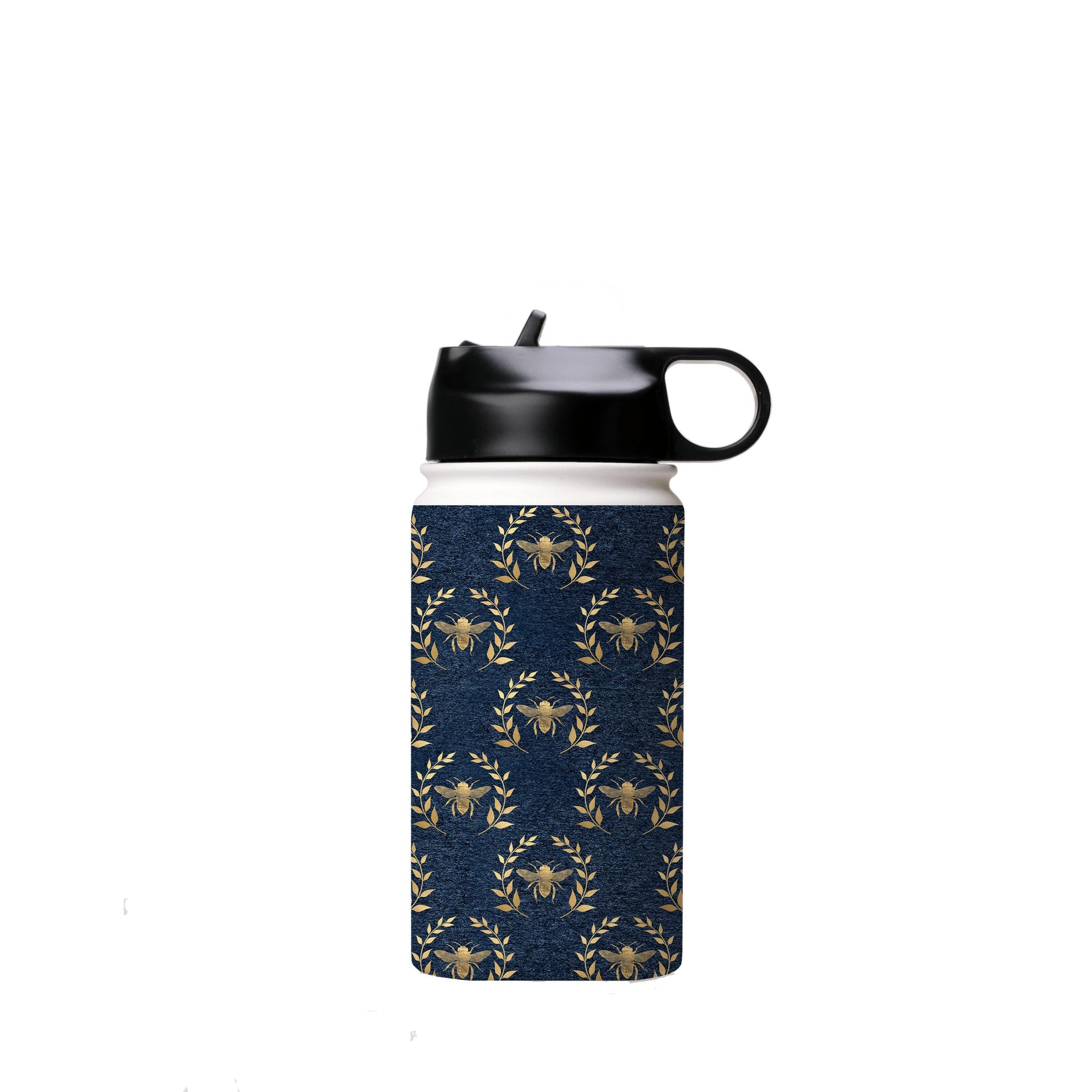 Water Bottles-Golden Bees Blue Insulated Stainless Steel Water Bottle-12oz (350ml)-Flip cap-Insulated Steel Water Bottle Our insulated stainless steel bottle comes in 3 sizes- Small 12oz (350ml), Medium 18oz (530ml) and Large 32oz (945ml) . It comes with a leak proof cap Keeps water cool for 24 hours Also keeps things warm for up to 12 hours Choice of 3 lids ( Sport Cap, Handle Cap, Flip Cap ) for easy carrying Dishwasher Friendly Lightweight, durable and easy to carry Reusable, so it's safe for