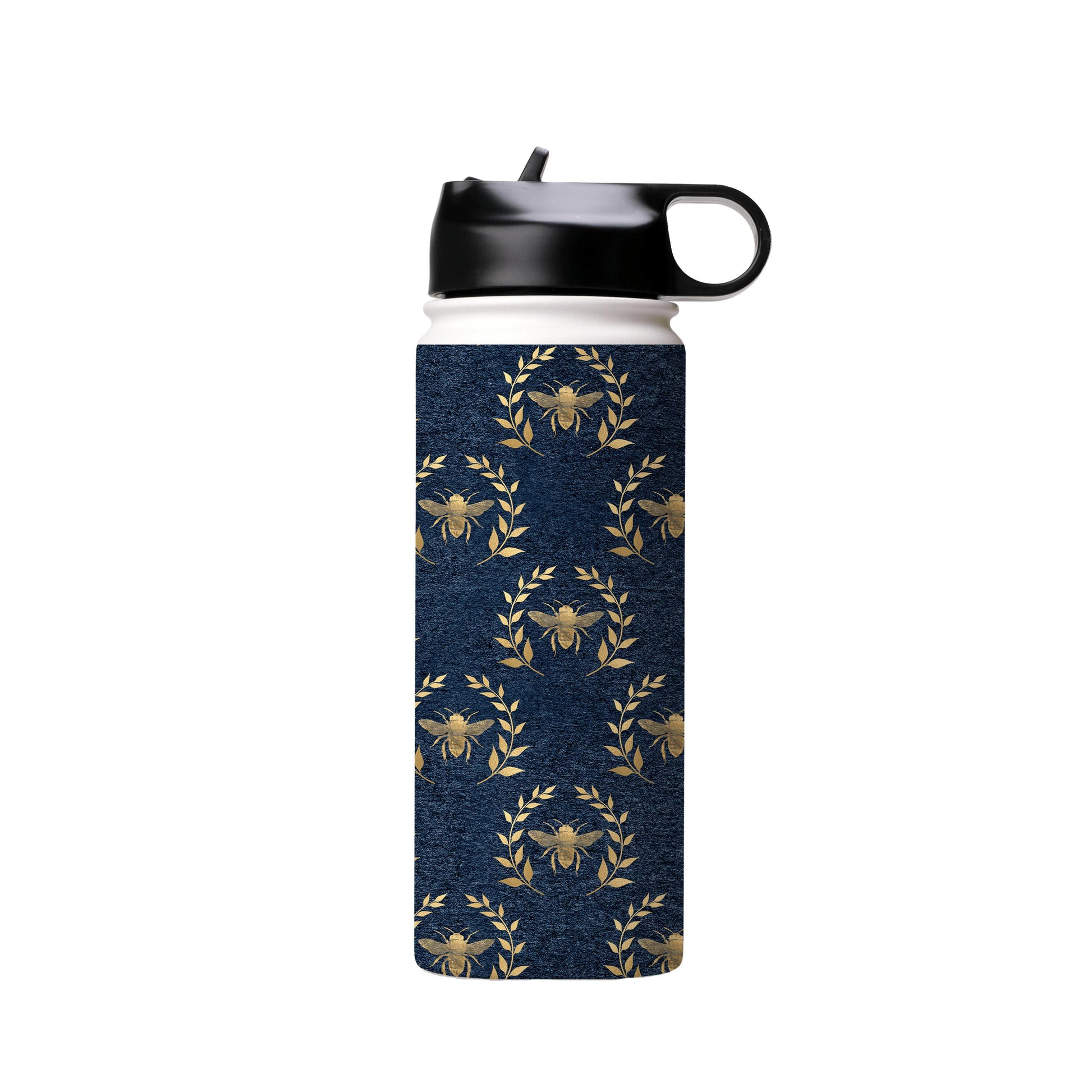 Water Bottles-Golden Bees Blue Insulated Stainless Steel Water Bottle-18oz (530ml)-Flip cap-Insulated Steel Water Bottle Our insulated stainless steel bottle comes in 3 sizes- Small 12oz (350ml), Medium 18oz (530ml) and Large 32oz (945ml) . It comes with a leak proof cap Keeps water cool for 24 hours Also keeps things warm for up to 12 hours Choice of 3 lids ( Sport Cap, Handle Cap, Flip Cap ) for easy carrying Dishwasher Friendly Lightweight, durable and easy to carry Reusable, so it's safe for