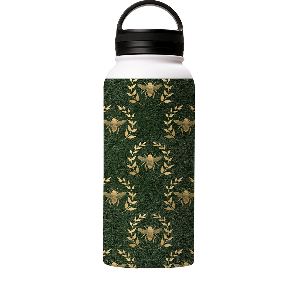Water Bottles-Golden Bees Green Insulated Stainless Steel Water Bottle-32oz (945ml)-handle cap-Insulated Steel Water Bottle Our insulated stainless steel bottle comes in 3 sizes- Small 12oz (350ml), Medium 18oz (530ml) and Large 32oz (945ml) . It comes with a leak proof cap Keeps water cool for 24 hours Also keeps things warm for up to 12 hours Choice of 3 lids ( Sport Cap, Handle Cap, Flip Cap ) for easy carrying Dishwasher Friendly Lightweight, durable and easy to carry Reusable, so it's safe 