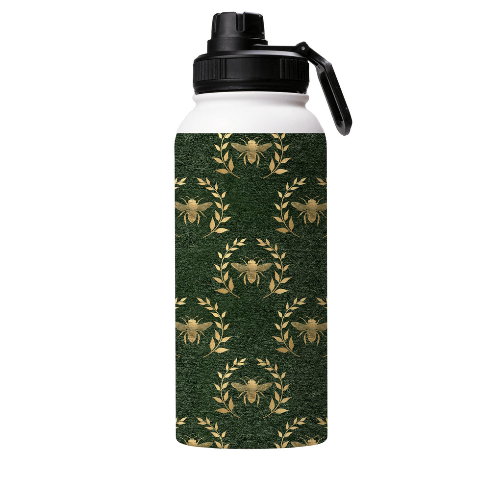 Water Bottles-Golden Bees Green Insulated Stainless Steel Water Bottle-32oz (945ml)-Sport cap-Insulated Steel Water Bottle Our insulated stainless steel bottle comes in 3 sizes- Small 12oz (350ml), Medium 18oz (530ml) and Large 32oz (945ml) . It comes with a leak proof cap Keeps water cool for 24 hours Also keeps things warm for up to 12 hours Choice of 3 lids ( Sport Cap, Handle Cap, Flip Cap ) for easy carrying Dishwasher Friendly Lightweight, durable and easy to carry Reusable, so it's safe f