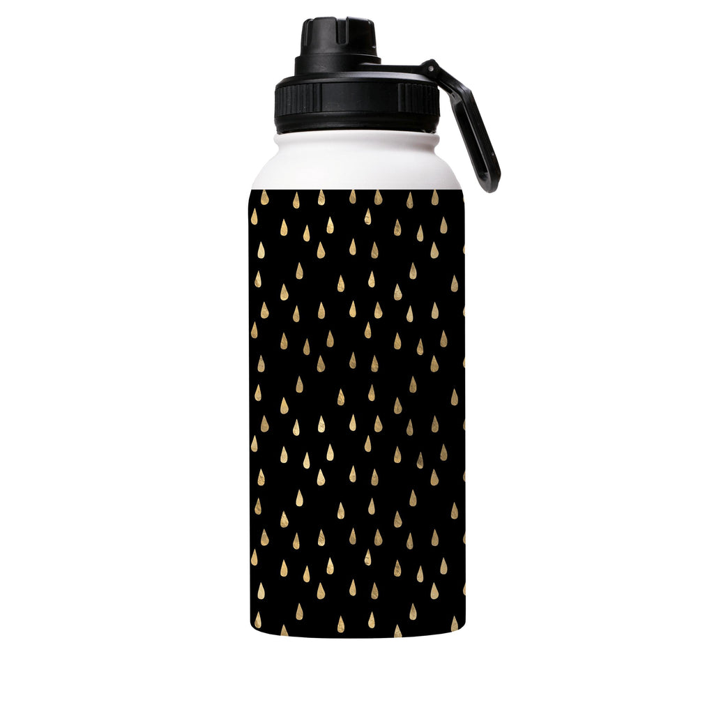 Water Bottles-Golden Drops Black Insulated Stainless Steel Water Bottle-32oz (945ml)-Sport cap-Insulated Steel Water Bottle Our insulated stainless steel bottle comes in 3 sizes- Small 12oz (350ml), Medium 18oz (530ml) and Large 32oz (945ml) . It comes with a leak proof cap Keeps water cool for 24 hours Also keeps things warm for up to 12 hours Choice of 3 lids ( Sport Cap, Handle Cap, Flip Cap ) for easy carrying Dishwasher Friendly Lightweight, durable and easy to carry Reusable, so it's safe 