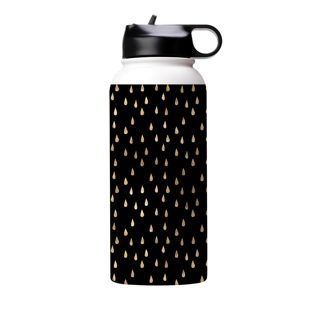 Water Bottles-Golden Drops Black Insulated Stainless Steel Water Bottle-32oz (945ml)-Flip cap-Insulated Steel Water Bottle Our insulated stainless steel bottle comes in 3 sizes- Small 12oz (350ml), Medium 18oz (530ml) and Large 32oz (945ml) . It comes with a leak proof cap Keeps water cool for 24 hours Also keeps things warm for up to 12 hours Choice of 3 lids ( Sport Cap, Handle Cap, Flip Cap ) for easy carrying Dishwasher Friendly Lightweight, durable and easy to carry Reusable, so it's safe f