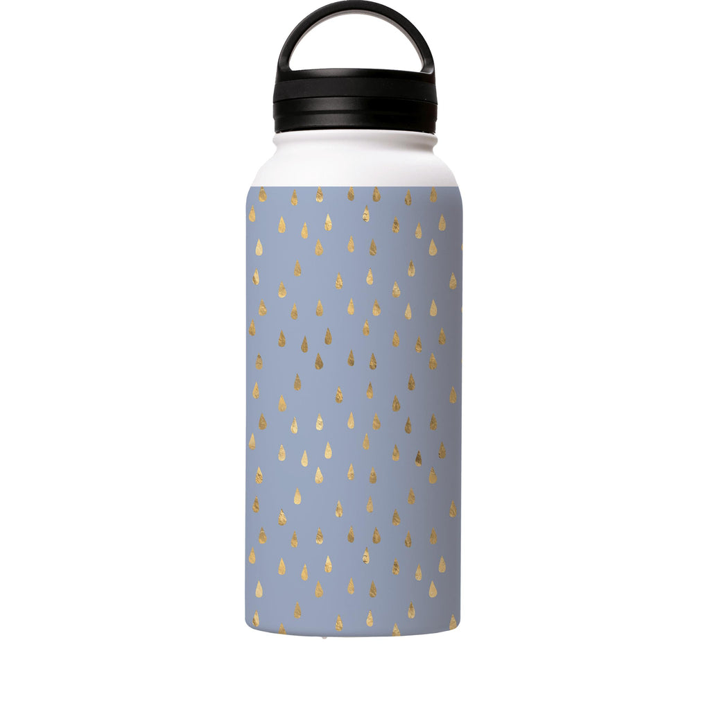 Water Bottles-Golden Drops Blue Insulated Stainless Steel Water Bottle-32oz (945ml)-handle cap-Insulated Steel Water Bottle Our insulated stainless steel bottle comes in 3 sizes- Small 12oz (350ml), Medium 18oz (530ml) and Large 32oz (945ml) . It comes with a leak proof cap Keeps water cool for 24 hours Also keeps things warm for up to 12 hours Choice of 3 lids ( Sport Cap, Handle Cap, Flip Cap ) for easy carrying Dishwasher Friendly Lightweight, durable and easy to carry Reusable, so it's safe 