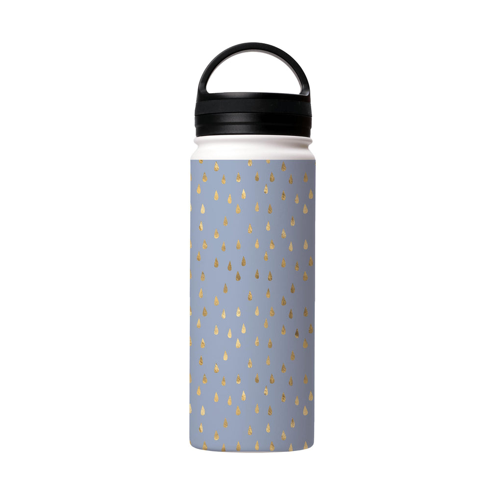 Water Bottles-Golden Drops Blue Insulated Stainless Steel Water Bottle-18oz (530ml)-handle cap-Insulated Steel Water Bottle Our insulated stainless steel bottle comes in 3 sizes- Small 12oz (350ml), Medium 18oz (530ml) and Large 32oz (945ml) . It comes with a leak proof cap Keeps water cool for 24 hours Also keeps things warm for up to 12 hours Choice of 3 lids ( Sport Cap, Handle Cap, Flip Cap ) for easy carrying Dishwasher Friendly Lightweight, durable and easy to carry Reusable, so it's safe 