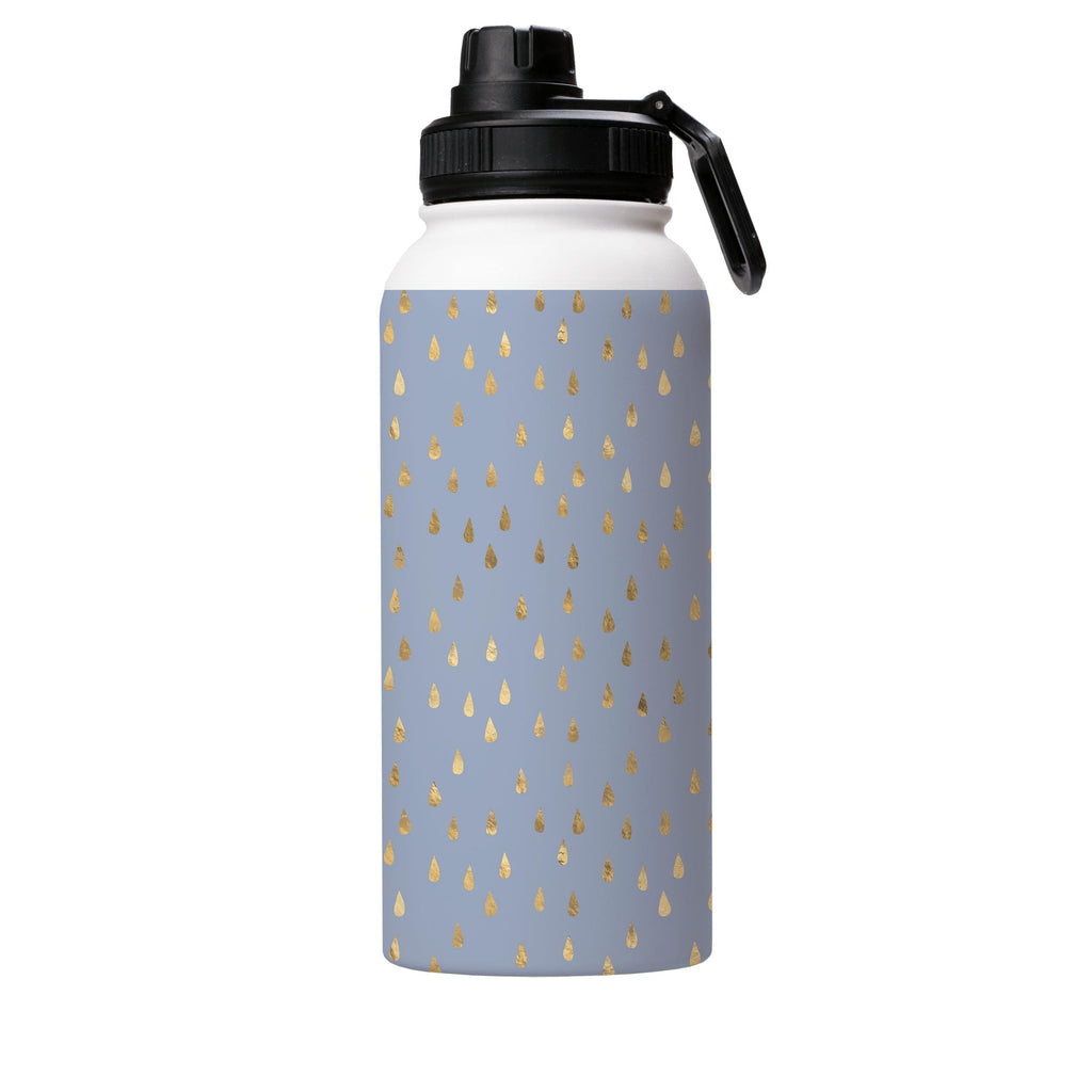 Water Bottles-Golden Drops Blue Insulated Stainless Steel Water Bottle-32oz (945ml)-Sport cap-Insulated Steel Water Bottle Our insulated stainless steel bottle comes in 3 sizes- Small 12oz (350ml), Medium 18oz (530ml) and Large 32oz (945ml) . It comes with a leak proof cap Keeps water cool for 24 hours Also keeps things warm for up to 12 hours Choice of 3 lids ( Sport Cap, Handle Cap, Flip Cap ) for easy carrying Dishwasher Friendly Lightweight, durable and easy to carry Reusable, so it's safe f