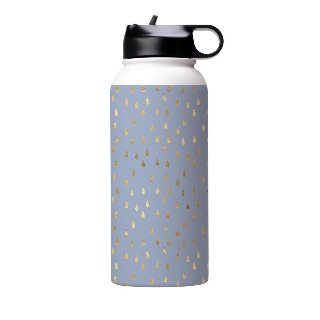 Water Bottles-Golden Drops Blue Insulated Stainless Steel Water Bottle-32oz (945ml)-Flip cap-Insulated Steel Water Bottle Our insulated stainless steel bottle comes in 3 sizes- Small 12oz (350ml), Medium 18oz (530ml) and Large 32oz (945ml) . It comes with a leak proof cap Keeps water cool for 24 hours Also keeps things warm for up to 12 hours Choice of 3 lids ( Sport Cap, Handle Cap, Flip Cap ) for easy carrying Dishwasher Friendly Lightweight, durable and easy to carry Reusable, so it's safe fo