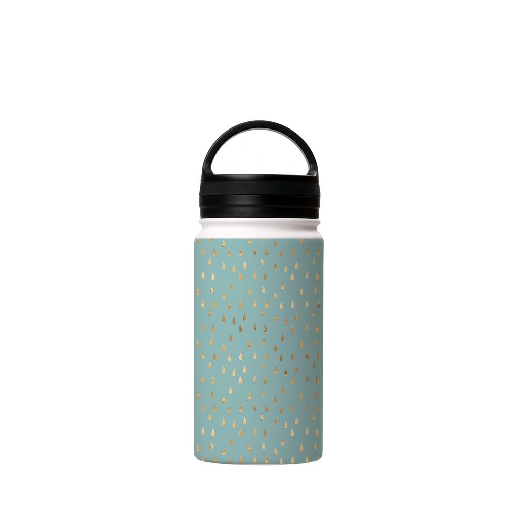 Water Bottles-Golden Drops Green Insulated Stainless Steel Water Bottle-12oz (350ml)-handle cap-Insulated Steel Water Bottle Our insulated stainless steel bottle comes in 3 sizes- Small 12oz (350ml), Medium 18oz (530ml) and Large 32oz (945ml) . It comes with a leak proof cap Keeps water cool for 24 hours Also keeps things warm for up to 12 hours Choice of 3 lids ( Sport Cap, Handle Cap, Flip Cap ) for easy carrying Dishwasher Friendly Lightweight, durable and easy to carry Reusable, so it's safe