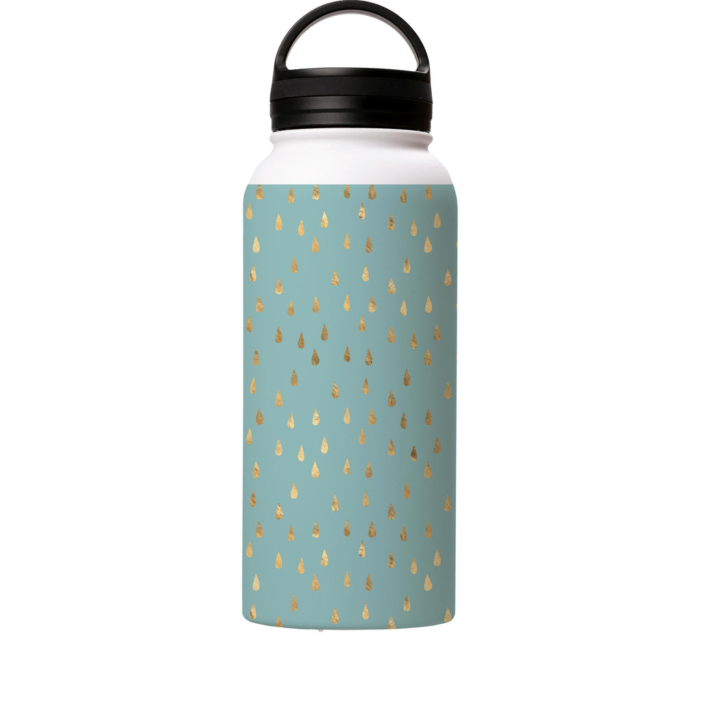 Water Bottles-Golden Drops Green Insulated Stainless Steel Water Bottle-32oz (945ml)-handle cap-Insulated Steel Water Bottle Our insulated stainless steel bottle comes in 3 sizes- Small 12oz (350ml), Medium 18oz (530ml) and Large 32oz (945ml) . It comes with a leak proof cap Keeps water cool for 24 hours Also keeps things warm for up to 12 hours Choice of 3 lids ( Sport Cap, Handle Cap, Flip Cap ) for easy carrying Dishwasher Friendly Lightweight, durable and easy to carry Reusable, so it's safe