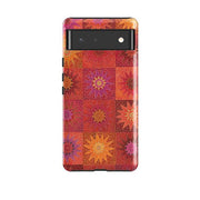 Google phone case-African Suns By Jehane-Product Details Raised bevel to protect screen from scratches. Impact resistant polycarbonate shell and shock absorbing inner TPU liner. Secure fit with design wrapping around side of the case and full access to ports. Compatible with Qi-standard wireless charging. Thickness 1/8 inch (3mm), weight 30g. Compatibility See drop down menu for options, please select the right case as we print to order.-Stringberry