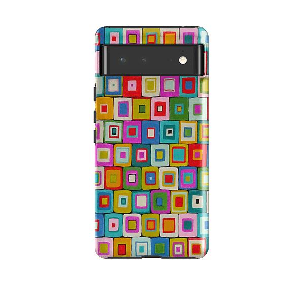 Google phone case-Atelier Blanket Squares Bright By Sarah Campbell-Product Details Raised bevel to protect screen from scratches. Impact resistant polycarbonate shell and shock absorbing inner TPU liner. Secure fit with design wrapping around side of the case and full access to ports. Compatible with Qi-standard wireless charging. Thickness 1/8 inch (3mm), weight 30g. Compatibility See drop down menu for options, please select the right case as we print to order.-Stringberry