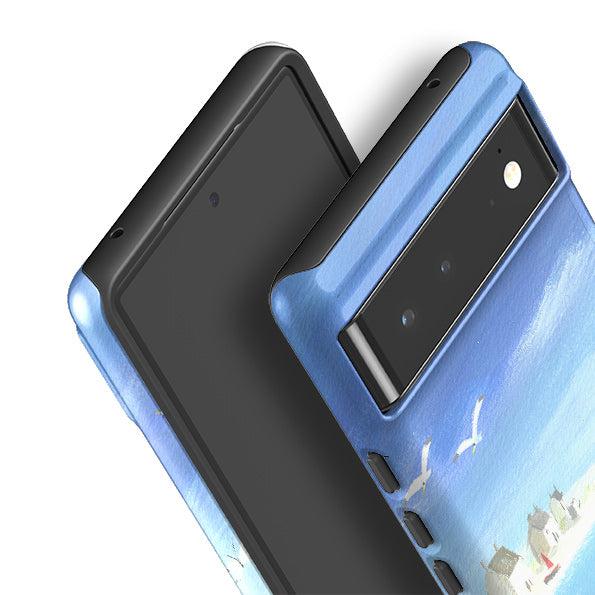 Google phone case-Beach Dogs By Mary Stubberfield-Product Details Raised bevel to protect screen from scratches. Impact resistant polycarbonate shell and shock absorbing inner TPU liner. Secure fit with design wrapping around side of the case and full access to ports. Compatible with Qi-standard wireless charging. Thickness 1/8 inch (3mm), weight 30g. Compatibility See drop down menu for options, please select the right case as we print to order.-Stringberry