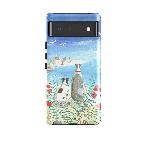 Google phone case-Beach Dogs By Mary Stubberfield-Product Details Raised bevel to protect screen from scratches. Impact resistant polycarbonate shell and shock absorbing inner TPU liner. Secure fit with design wrapping around side of the case and full access to ports. Compatible with Qi-standard wireless charging. Thickness 1/8 inch (3mm), weight 30g. Compatibility See drop down menu for options, please select the right case as we print to order.-Stringberry