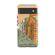 Google phone case-Beach Huts By Amelia Bowman-Product Details Raised bevel to protect screen from scratches. Impact resistant polycarbonate shell and shock absorbing inner TPU liner. Secure fit with design wrapping around side of the case and full access to ports. Compatible with Qi-standard wireless charging. Thickness 1/8 inch (3mm), weight 30g. Compatibility See drop down menu for options, please select the right case as we print to order.-Stringberry