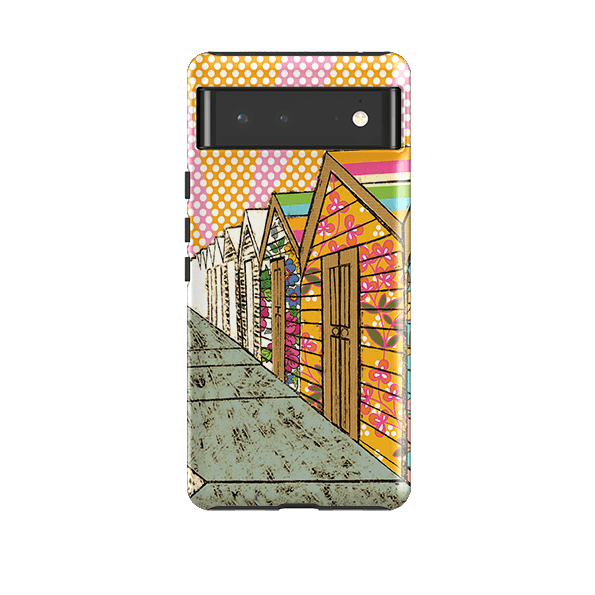 Google phone case-Beach Huts By Amelia Bowman-Product Details Raised bevel to protect screen from scratches. Impact resistant polycarbonate shell and shock absorbing inner TPU liner. Secure fit with design wrapping around side of the case and full access to ports. Compatible with Qi-standard wireless charging. Thickness 1/8 inch (3mm), weight 30g. Compatibility See drop down menu for options, please select the right case as we print to order.-Stringberry