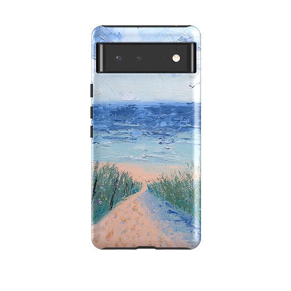 Google phone case-Beach Path By Mary Stubberfield-Product Details Raised bevel to protect screen from scratches. Impact resistant polycarbonate shell and shock absorbing inner TPU liner. Secure fit with design wrapping around side of the case and full access to ports. Compatible with Qi-standard wireless charging. Thickness 1/8 inch (3mm), weight 30g. Compatibility See drop down menu for options, please select the right case as we print to order.-Stringberry