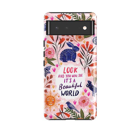 Google phone case-Beautiful World By Lee Foster Wilson-Product Details Raised bevel to protect screen from scratches. Impact resistant polycarbonate shell and shock absorbing inner TPU liner. Secure fit with design wrapping around side of the case and full access to ports. Compatible with Qi-standard wireless charging. Thickness 1/8 inch (3mm), weight 30g. Compatibility See drop down menu for options, please select the right case as we print to order.-Stringberry