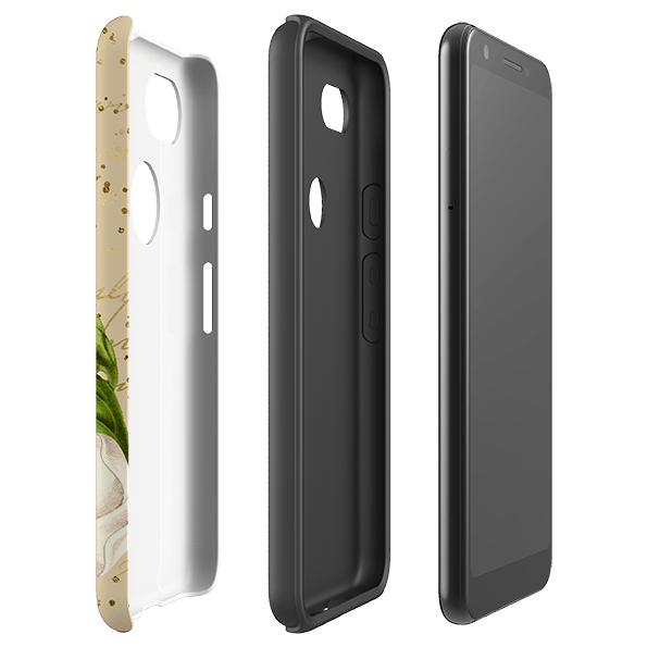Google phone case-Bee Line-Product Details Raised bevel to protect screen from scratches. Impact resistant polycarbonate shell and shock absorbing inner TPU liner. Secure fit with design wrapping around side of the case and full access to ports. Compatible with Qi-standard wireless charging. Thickness 1/8 inch (3mm), weight 30g. Compatibility See drop down menu for options, please select the right case as we print to order.-Stringberry